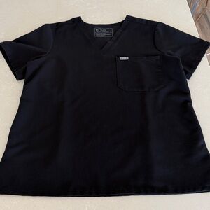 Figs Black V-Neck Scrub Top with Pocket